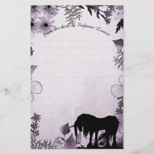 Mystical Unicorn w/lines (purple flowers & leaves) Stationery