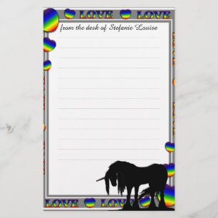 Mystical Unicorn w/lines (rainbow hearts) Stationery
