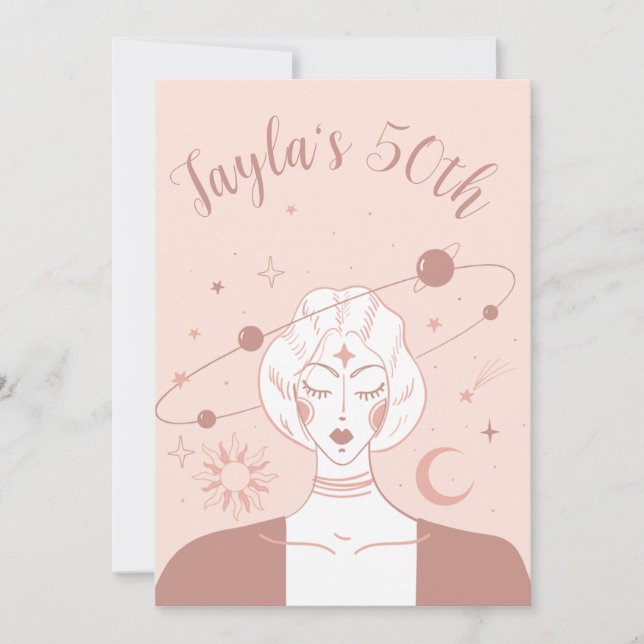 Mystical Universe 50th Birthday Musk Pink Coasters Invitation (Front)