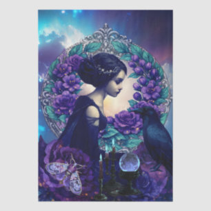 Mystical Victorian Garden Girl & Raven Fantasy Art Tissue Paper