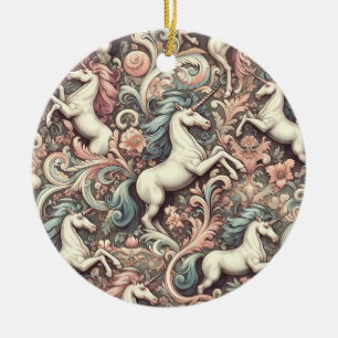 Mystical Victorian Unicorns: Enchanted Floral  Ceramic Tree Decoration