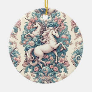 Mystical Victorian Unicorns: Enchanted Floral  Ceramic Tree Decoration
