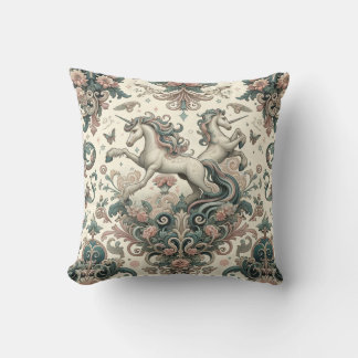 Mystical Victorian Unicorns: Enchanted Floral Cushion