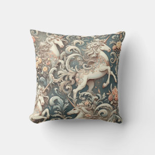 Mystical Victorian Unicorns: Enchanted Floral Cushion