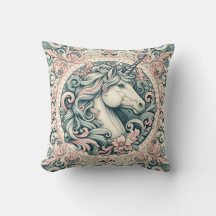 Mystical Victorian Unicorns: Enchanted Floral  Cushion