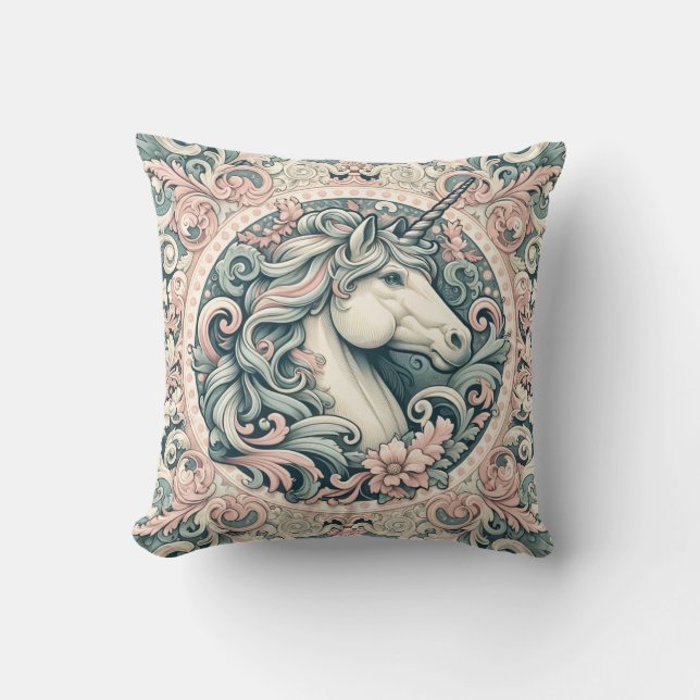 Mystical Victorian Unicorns: Enchanted Floral  Cushion (Front)