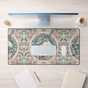 Mystical Victorian Unicorns: Enchanted Floral Desk Mat