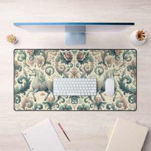 Mystical Victorian Unicorns: Enchanted Floral Desk Mat