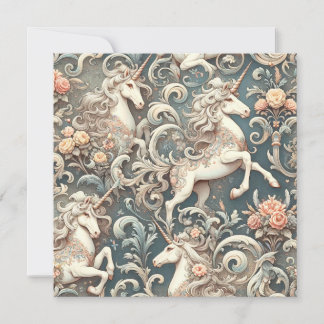 Mystical Victorian Unicorns: Enchanted Floral Invitation
