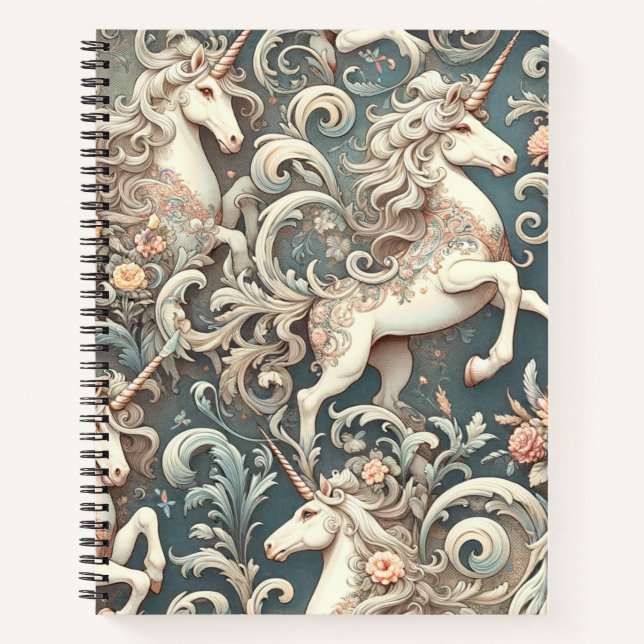 Mystical Victorian Unicorns: Enchanted Floral  Notebook (Front)