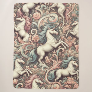 Mystical Victorian Unicorns: Enchanted Floral  Sherpa Blanket