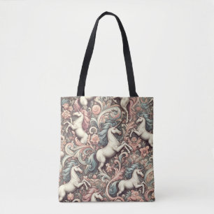 Mystical Victorian Unicorns: Enchanted Floral Tote Bag