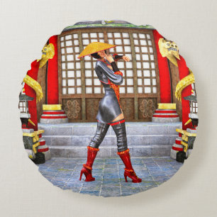 Mystical Warrior Princess Eastern Fantasy Style Round Cushion