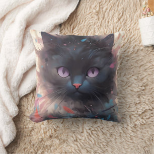 Mystical Watercolor Black Cat   Cute  Cat Cushion