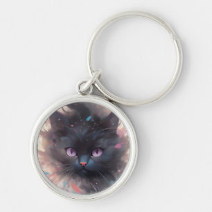 Mystical Watercolor Black Cat   Cute  Cat Key Ring