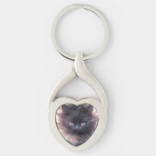 Mystical Watercolor Black Cat   Cute  Cat Key Ring