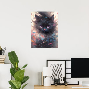 Mystical Watercolor Black Cat   Cute  Cat Poster