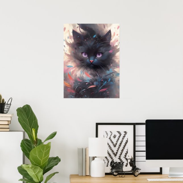 Mystical Watercolor Black Cat | Cute  Cat Poster (Home Office)