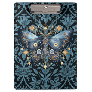 Mystical Watercolor Blue and Gold Night Moth Clipboard