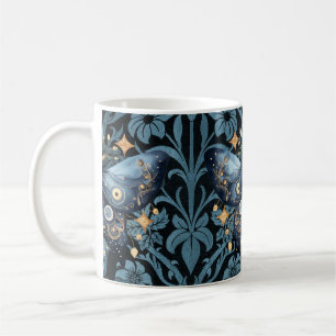 Mystical Watercolor Blue and Gold Night Moth Coffee Mug