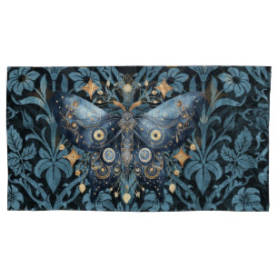 Mystical Watercolor Blue and Gold Night Moth Pillowcase