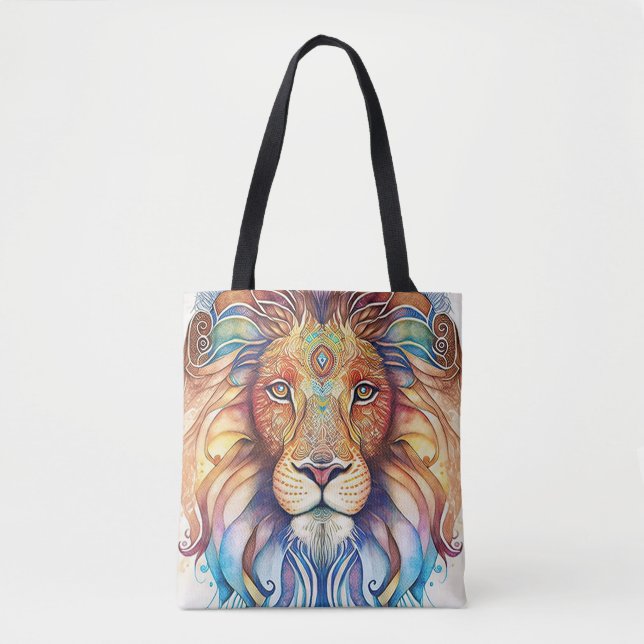 Mystical Watercolor Lion Tote Bag (Front)