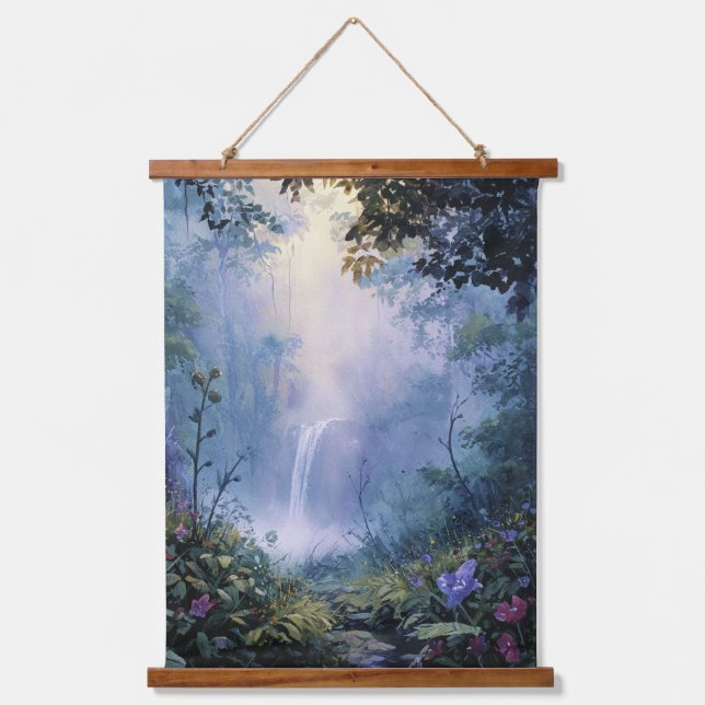 Mystical Waterfall Glow Enchanted Forest Art Hanging Tapestry (Front)