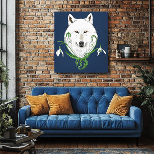Mystical White Arctic Wolf Winter Snowdrop Blue Canvas Print