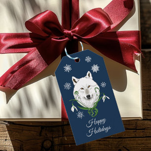 Mystical White Arctic Wolf Winter Snowdrop Blue Gift Tags