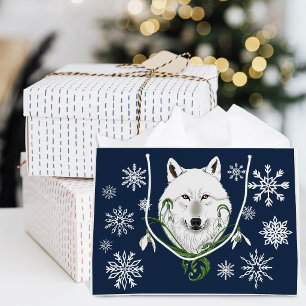 Mystical White Arctic Wolf Winter Snowdrop Blue Large Gift Bag
