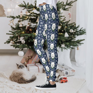 Mystical White Arctic Wolf Winter Snowdrop Blue Leggings