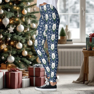 Mystical White Arctic Wolf Winter Snowdrop Blue Leggings