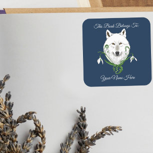 Mystical White Arctic Wolf Winter Snowdrop Blue Square Sticker