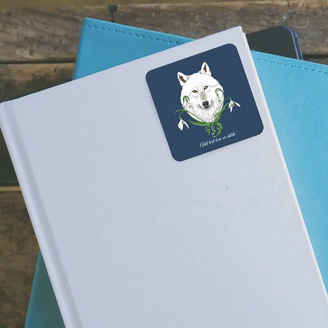 Mystical White Arctic Wolf Winter Snowdrop Blue Square Sticker (Creator Uploaded)