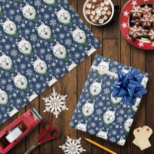Mystical White Arctic Wolf Winter Snowdrop Blue Wrapping Paper