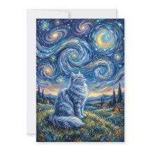 Mystical White Cat and Cosmic Sky | Fantasy