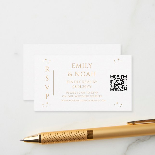 Mystical White Gold Budget QR Code RSVP Enclosure Card (Front/Back In Situ)