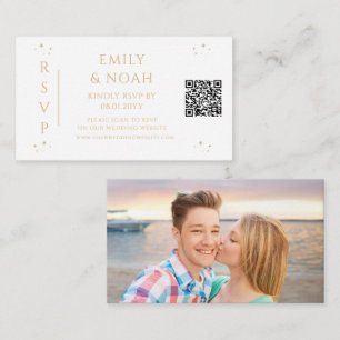 Mystical White Gold Budget QR Code RSVP Photo Enclosure Card