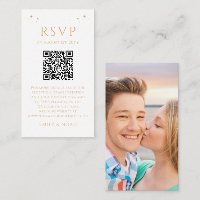 Mystical White Gold Budget QR Code RSVP Photo Enclosure Card (Front/Back)
