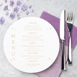 Mystical White Gold Sun Moon Stars Space Wedding Menu<br><div class="desc">Mystical White Gold Sun Moon Stars Space Wedding Menu Cards features simple gold stars on a black background with your menu details in the centre in modern gold calligraphy script. Personalise by editing the text in the text boxes provided. Designed by Evco Studio www.zazzle.com/store/evcostudio</div>