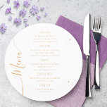 Mystical White Gold Sun Moon Stars Space Wedding Menu<br><div class="desc">Mystical White Gold Sun Moon Stars Space Wedding Menu Cards features simple gold stars on a white background with your menu details in the centre in modern gold calligraphy script. Personalise by editing the text in the text boxes provided. Designed by Evco Studio www.zazzle.com/store/evcostudio</div>