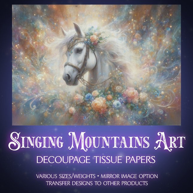 Mystical White Horse Celestial Art Decoupage Tissue Paper (Creator Uploaded)