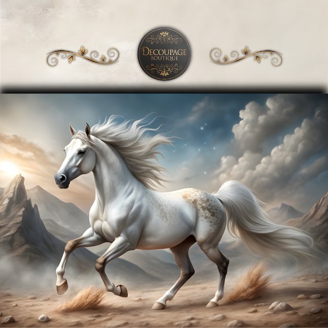 Mystical White Horse Desert Decoupage Tissue Paper (Mystical White Horse Desert Decoupage Tissue Paper)