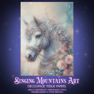 Mystical White Horse Floral Craft Decoupage Tissue Paper
