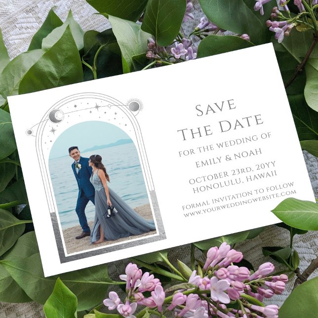 Mystical White Silver Sun Moon Star Space Save The Date (Creator Uploaded)