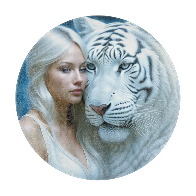 Mystical White Tiger and Woman Magical  Cutting Board (Front)