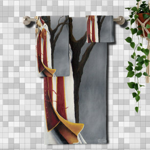 Mystical White Wizard Raven Oak Tree Fantasy Bath Towel Set