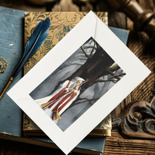 Mystical White Wizard Raven Oak Tree Fantasy Rectangular Sticker