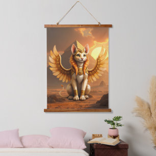 Mystical Winged Cat Sphinx – Egyptian Fantasy Art. Hanging Tapestry