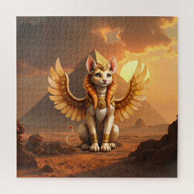 Mystical Winged Cat Sphinx – Egyptian Fantasy Art. Jigsaw Puzzle (Vertical)